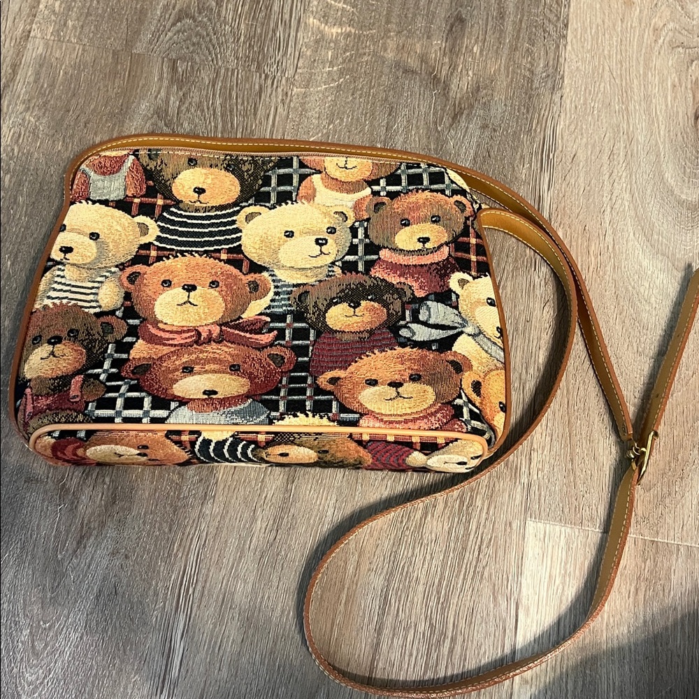 Vintage Teddy Bear Pattern Crossbody Bag